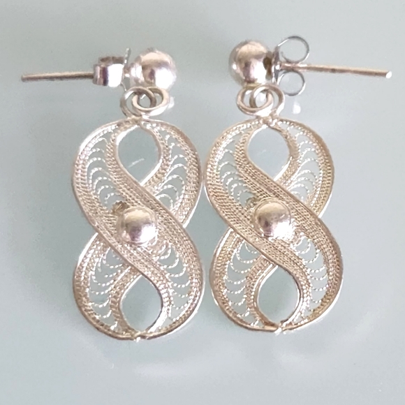 SIGNED 1044 IV STERLING SILVER INTRICATE FILIGREE DROP DANGLE EARRINGS 1… - Picture 5 of 7